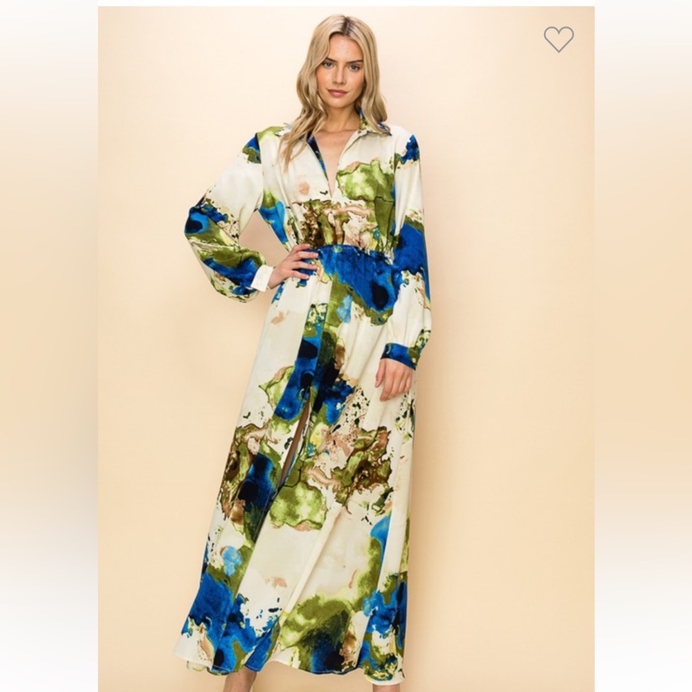 Elegant Blue and Green Maxi Dress preloved - Picture 5 of 9